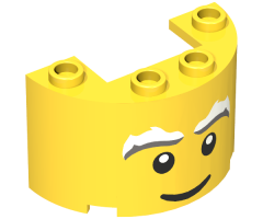 Cylinder Half 2 x 4 x 2 with 1 x 2 Cutout with White Eyebrows, Black Eyes and Smile Pattern (Santa Face)