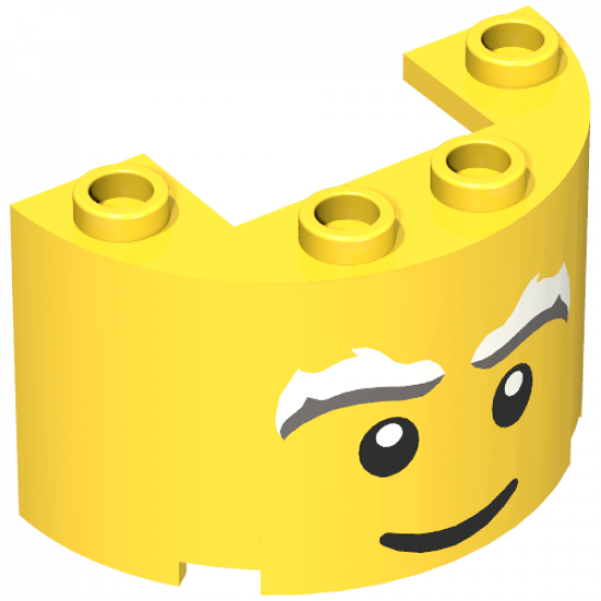 Cylinder Half 2 x 4 x 2 with 1 x 2 Cutout with White Eyebrows, Black Eyes and Smile Pattern (Santa Face)