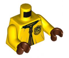 Torso Quidditch Robe over Sweater, Yellow Collar and Hufflepuff Crest and Dark Orange Lacing Pattern / Yellow Arms / Reddish Brown Hands