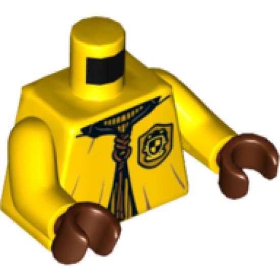 Torso Quidditch Robe over Sweater, Yellow Collar and Hufflepuff Crest and Dark Orange Lacing Pattern / Yellow Arms / Reddish Brown Hands