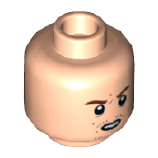 Minifigure, Head Reddish Brown Eyebrows, Dark Orange Spots, Medium Nougat Goatee Stubble Pattern - Hollow Stud