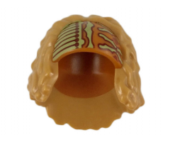 Minifigure, Hair Female, Bushy and Mid-Length, Dark Orange Headband with Olive Green Design Pattern