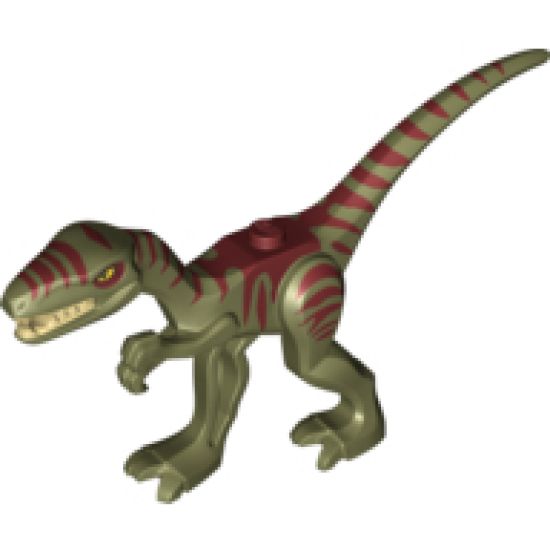 Animal, Dinosaur Coelophysis / Gallimimus with Dark Red Stripes and Yellow Eyes Pattern