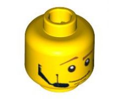 Minifigure, Head Male Brown Eyebrows, White Pupils, Vertical Cheek Lines, Headset Pattern - Blocked Open Stud
