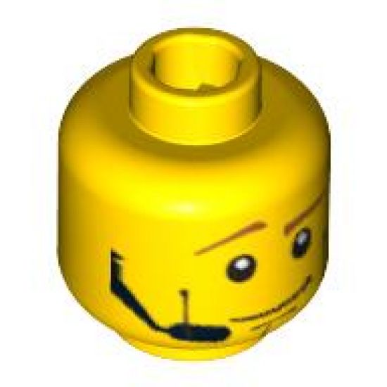 Minifigure, Head Male Brown Eyebrows, White Pupils, Vertical Cheek Lines, Headset Pattern - Blocked Open Stud