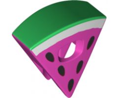 Minifigure, Headgear Head Cover, Costume Watermelon Slice with Green and White Rind and Black Seeds Pattern