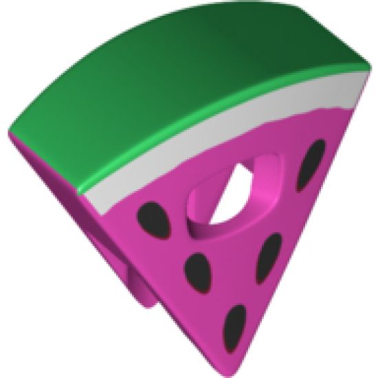 Minifigure, Headgear Head Cover, Costume Watermelon Slice with Green and White Rind and Black Seeds Pattern