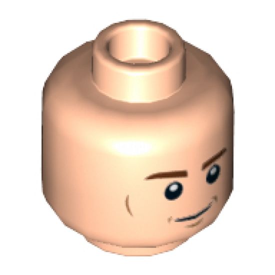 Minifigure, Head Dual Sided Brown Eyebrows, Cheek Lines, Chin Dimple, Smile / Angry Pattern - Hollow Stud