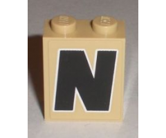 Brick 1 x 2 x 2 with Inside Stud Holder with Black 'N' with White Outline Pattern (Sticker) - Set 8211