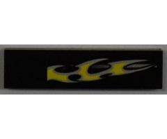 Tile 1 x 4 with Silver Stripe and Yellow Flame on Black Background Pattern Model Right Side (Sticker) - Set 8186