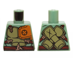 Torso Ninjago Olive Green and Orange Body Armor with Dark Red Straps and Belt Pattern