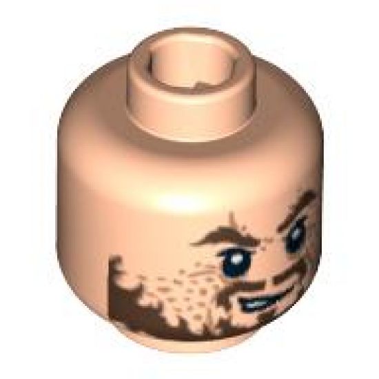 Minifigure, Head PotC Hector Barbossa Ragged Brown Beard Pattern - Hollow Stud