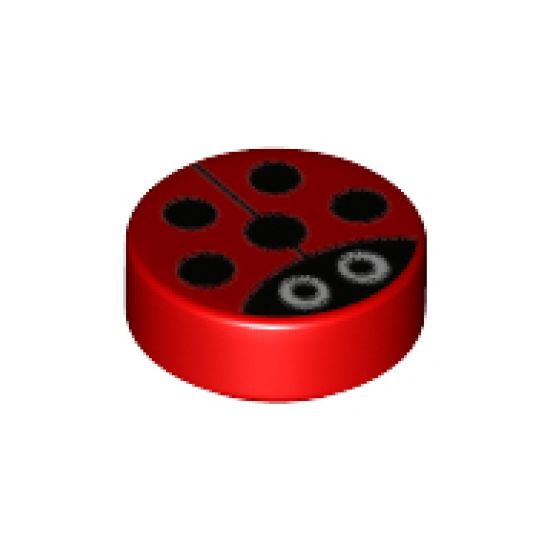 Tile, Round 1 x 1 with Ladybug Pattern