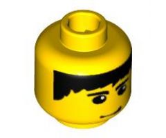 Minifigure, Head Male Black Hair, Eyebrows, and Smirk Pattern - Blocked Open Stud