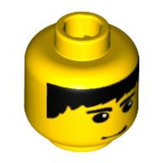 Minifigure, Head Male Black Hair, Eyebrows, and Smirk Pattern - Blocked Open Stud