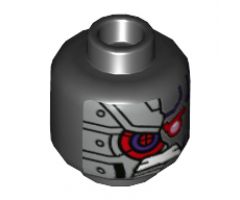 Minifigure, Head Dual Sided, Dark Purple Highlights Red Eye, Gritted Teeth, Silver Armored Right Side / Silver Armored Left Side Pattern - Hollow Stud