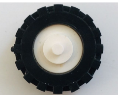 Wheel & Tire Assembly Center Small with Stub Axles (Pulley Wheel) with Black Tire 15mm D. x 6mm Offset Tread Small (3464 / 3641)