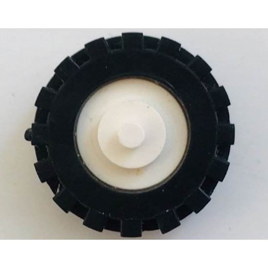 Wheel & Tire Assembly Center Small with Stub Axles (Pulley Wheel) with Black Tire 15mm D. x 6mm Offset Tread Small (3464 / 3641)