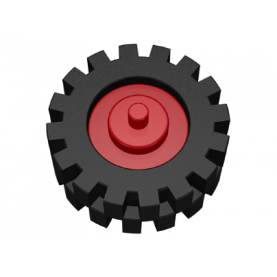 Wheel & Tire Assembly Center Small with Stub Axles (Pulley Wheel) with Black Tire 15mm D. x 6mm Offset Tread Small (3464 / 3641)