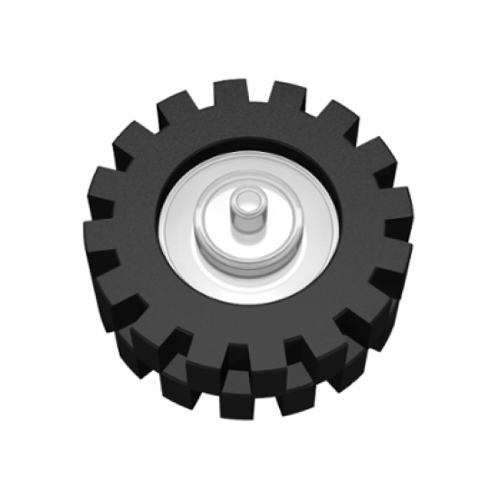 Wheel & Tire Assembly Center Small with Stub Axles (Pulley Wheel) with Black Tire 15mm D. x 6mm Offset Tread Small (3464 / 3641)