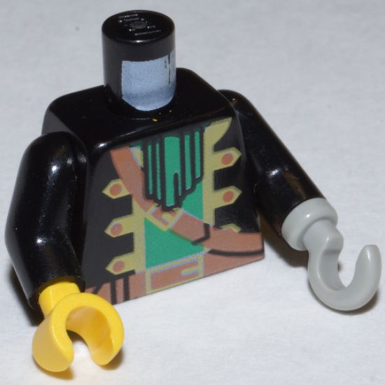 Torso Pirate Captain Pattern / Black Arms / Yellow Hand Right / Light Gray Hook Left