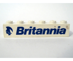 Brick 1 x 6 with Blue 'Britannia' Text and Logo Left Pattern (Sticker) - Set 1599