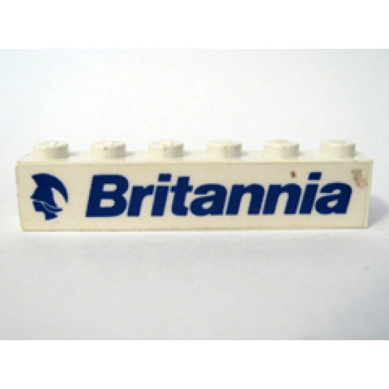 Brick 1 x 6 with Blue 'Britannia' Text and Logo Left Pattern (Sticker) - Set 1599