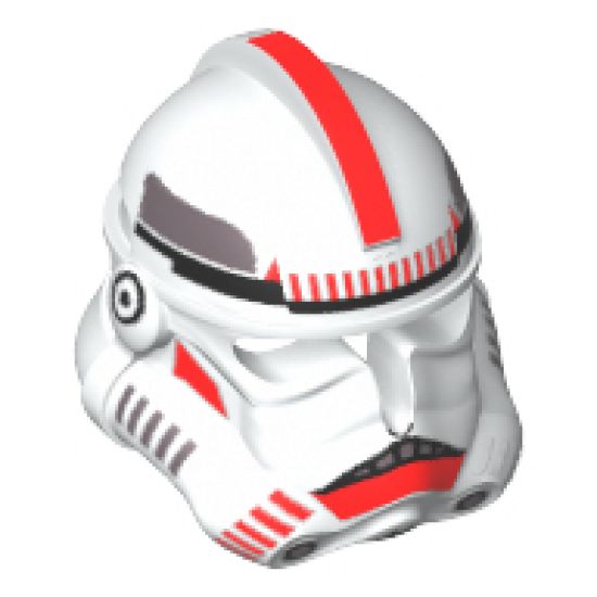 Minifigure, Headgear Helmet SW Clone Trooper Ep.3 Pattern with Red Stripe / Red Mouth Markings