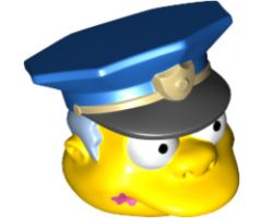Minifigure, Head, Modified Simpsons Chief Wiggum with Pink Doughnut Frosting Splotch on Mouth Pattern