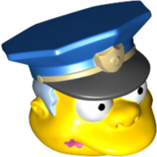 Minifigure, Head, Modified Simpsons Chief Wiggum with Pink Doughnut Frosting Splotch on Mouth Pattern
