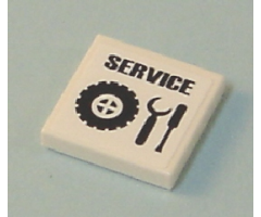 Tile 2 x 2 with 'SERVICE' and Tire and Tools Pattern (Sticker) - Set 7642