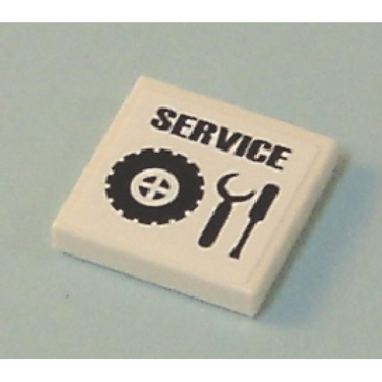 Tile 2 x 2 with 'SERVICE' and Tire and Tools Pattern (Sticker) - Set 7642