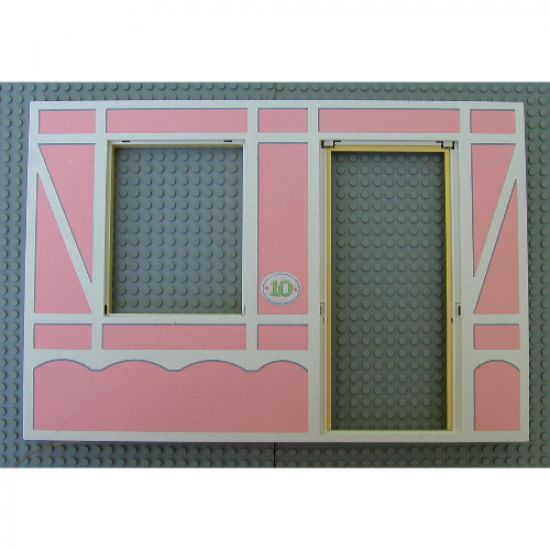 Scala Wall, Vertical Grooved 40 x 2 x 22 2/3 with Window and Door, with Tudor Frame Light Salmon on White Pattern