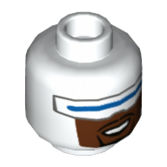 Minifigure, Head Wide Blue Visor, Reddish Brown Lower Face with Black Goatee Pattern - Hollow Stud