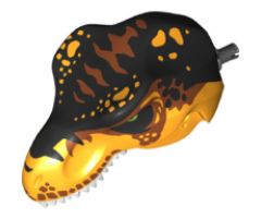 Animal, Body Part Dinosaur Head Tyrannosaurus rex with Pin, White Teeth, Black and Dark Orange Top and Black and Bright Light Orange Spots Pattern