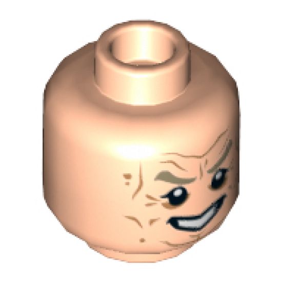 Minifigure, Head Dual Sided Wrinkles, Dark Tan Eyebrows, Bared Teeth Evil Grin / Stern Pattern (SW Palpatine) - Hollow Stud