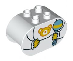 Duplo, Brick 2 x 4 x 2 Rounded Ends with Teddy Bear Bib and Medium Blue Rattle Pattern