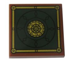 Tile 2 x 2 with Black and Gold Concentric Circles on Dark Green Background with Border Pattern (Marvel Comics Book of Cagliostro)