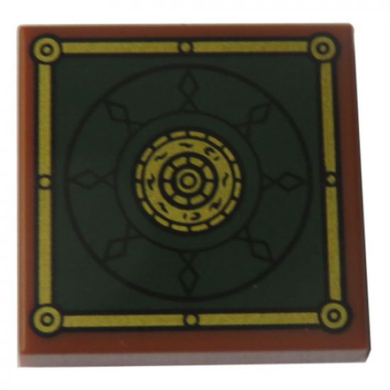 Tile 2 x 2 with Black and Gold Concentric Circles on Dark Green Background with Border Pattern (Marvel Comics Book of Cagliostro)