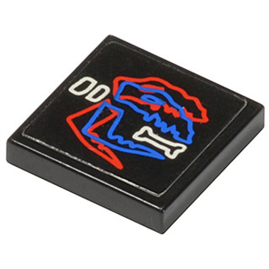 Tile 2 x 2 with Dinosaur Skeleton and Bone Pattern (Sticker) - Sets 1737 / 5129 / 6854 / 6856 / 6899 / 6938 / 6958 / 6982