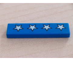 Tile 1 x 4 with 4 White Stars with Black Outline on Blue Background Pattern (Sticker) - Set 5541