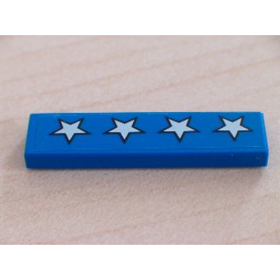 Tile 1 x 4 with 4 White Stars with Black Outline on Blue Background Pattern (Sticker) - Set 5541