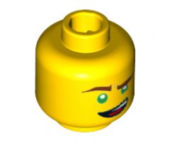 Minifigure, Head Reddish Brown Eyebrows, Green Eyes, Lopsided Open Mouth Grin Pattern (Lloyd) - Hollow Stud