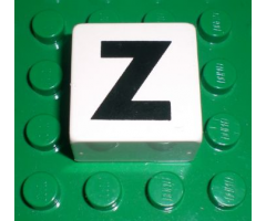 Duplo, Tile 2 x 2 x 1 with Black Capital Letter Z Pattern
