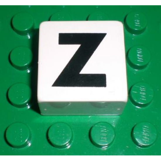 Duplo, Tile 2 x 2 x 1 with Black Capital Letter Z Pattern