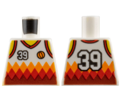 Torso Sports Shirt with Number 39, Orange Basketball, Orange and Red Diamonds and Back Print Pattern