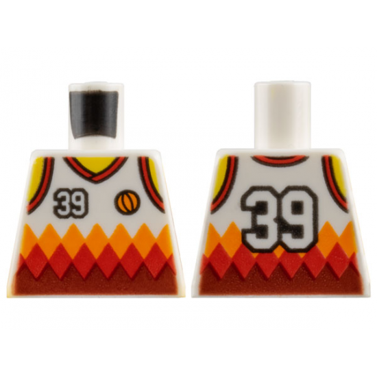 Torso Sports Shirt with Number 39, Orange Basketball, Orange and Red Diamonds and Back Print Pattern