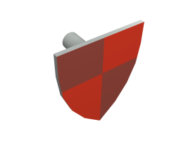 Minifigure, Shield Triangular with Red/Maroon Quarters Pattern