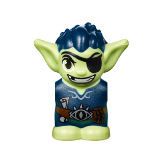 Body / Head Goblin with Pointed Ears, Eyepatch and Dark Blue Spiked Hair and Tunic with Utility Belt with Goblin Eye Buckle, Scroll and Rope Pattern