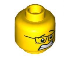 Minifigure, Head Dual Sided Black Glasses, Smile / Scared Pattern - Hollow Stud